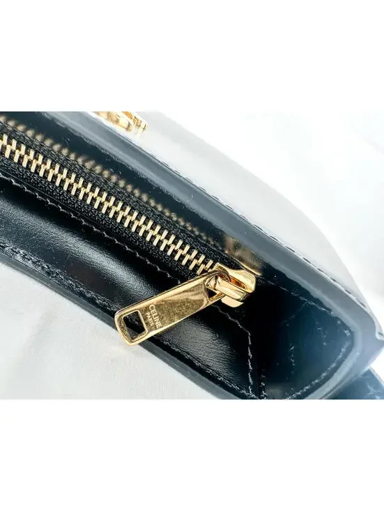 CELINE Medium Tilly Shoulder Bag Black Shiny Calfskin Triomphe - Picture 7 of 9